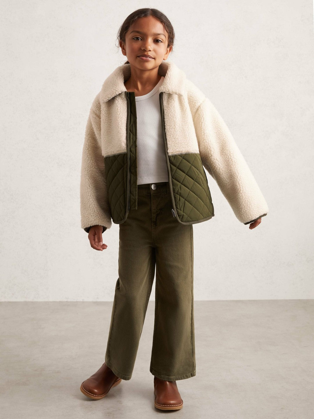 9-13 yrs Quilted Borg Jacket in Ecru | Reiss Children & Baby Exclusive
