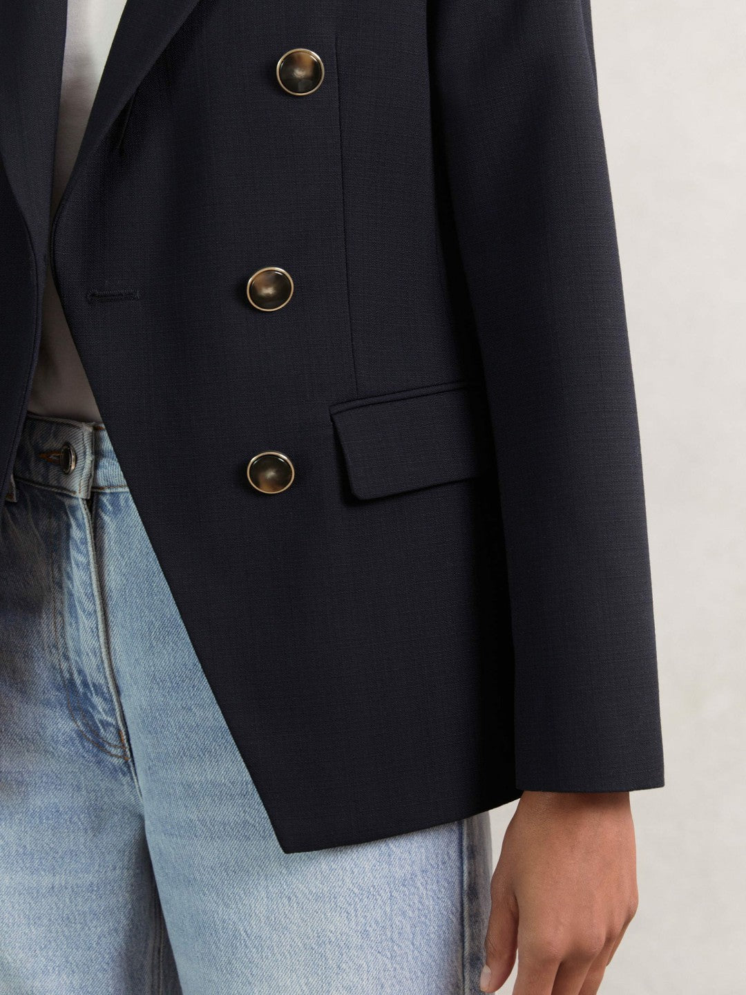 Wool-Blend Double-Breasted Blazer in Navy | Reiss Women Best Seller