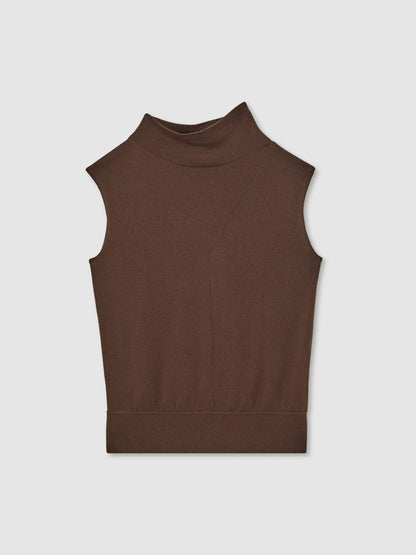 Wool Slouched Sleeveless Top in Chocolate | Reiss Women Featured