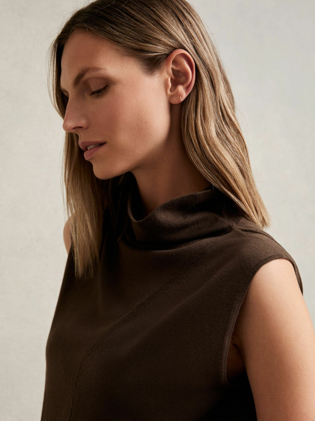 Wool Slouched Sleeveless Top in Chocolate | Reiss Women Featured