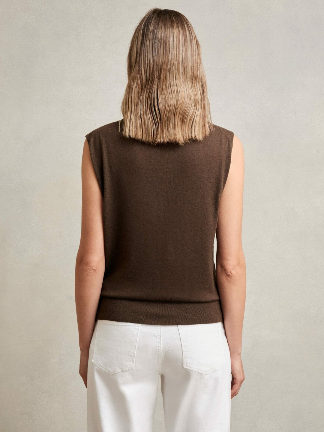Wool Slouched Sleeveless Top in Chocolate | Reiss Women Featured