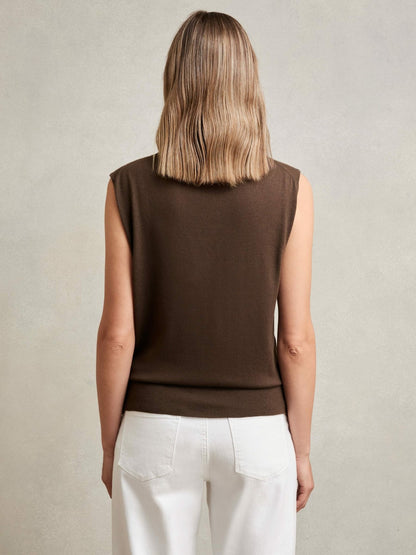 Wool Slouched Sleeveless Top in Chocolate | Reiss Women Featured