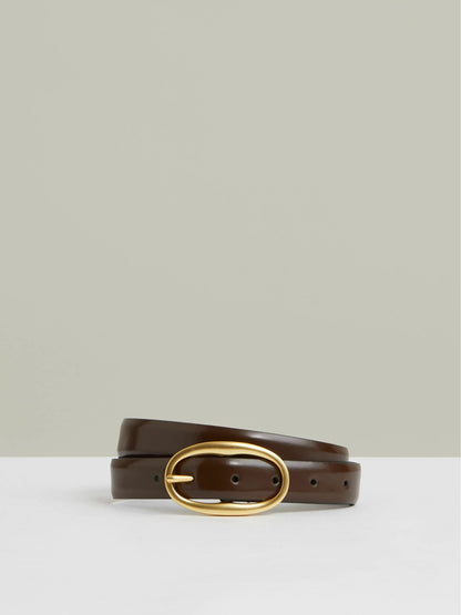 Patent Leather Oval Buckle Belt in Chocolate | Reiss Women Signature
