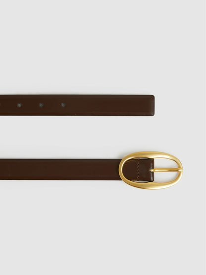 Patent Leather Oval Buckle Belt in Chocolate | Reiss Women Signature