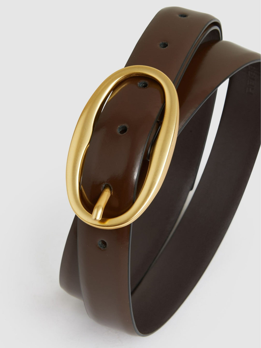 Patent Leather Oval Buckle Belt in Chocolate | Reiss Women Signature