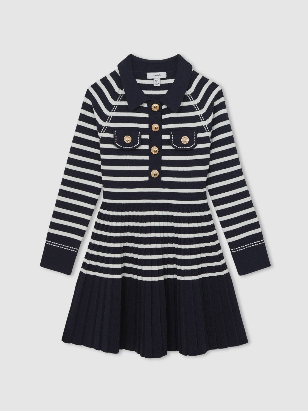9-13 yrs Button-Detail Stripe Knitted Dress in Navy/White | Reiss Children & Baby Best Seller