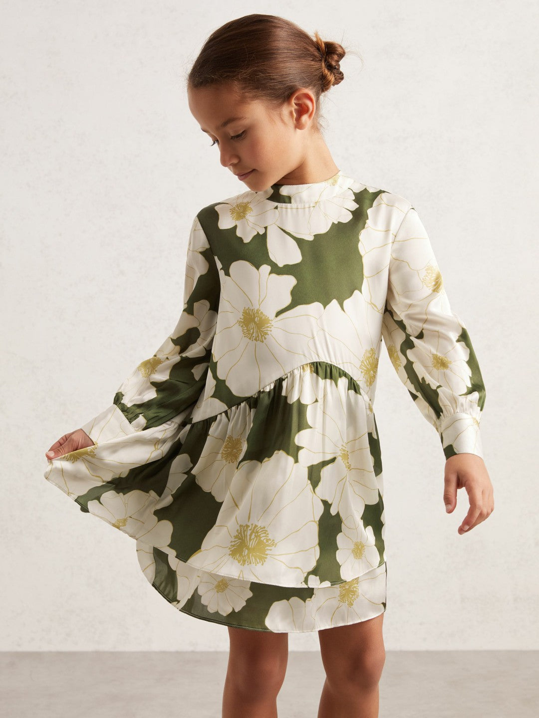 13-14 yrs Floral-Print Swing Dress in Green | Reiss Children & Baby Premium