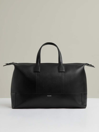 Micro-Grain Leather Holdall in Black | Reiss Men Recommended