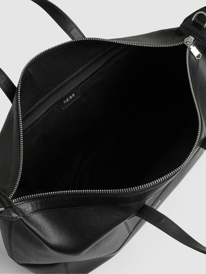 Micro-Grain Leather Holdall in Black | Reiss Men Recommended