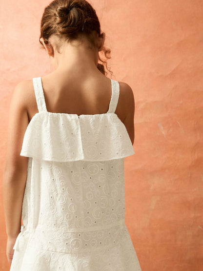 13-14 yrs SmileyWorld Broderie Logo Dress in Ivory | Reiss Children & Baby Signature