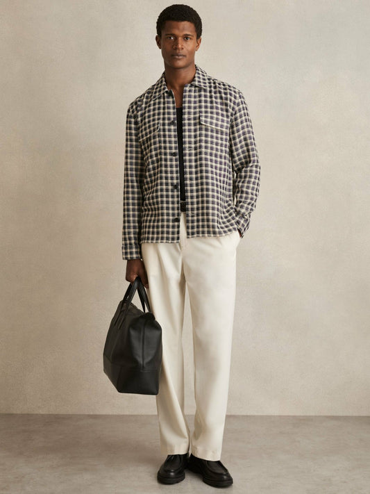Woven Check Twin Pocket Overshirt in Navy/White | Reiss Men Popular