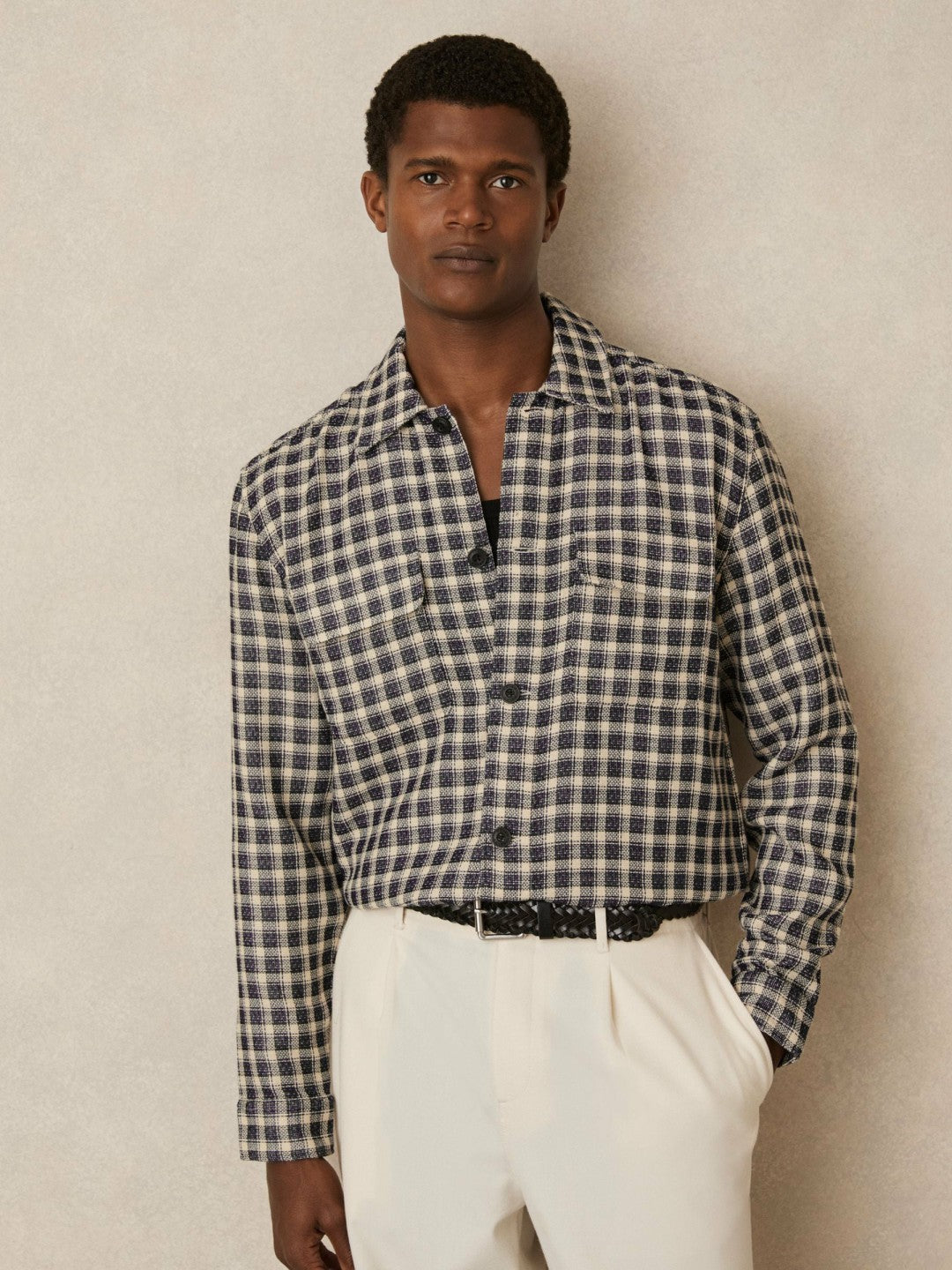 Woven Check Twin Pocket Overshirt in Navy/White | Reiss Men Popular