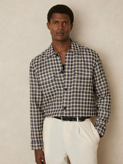 Woven Check Twin Pocket Overshirt in Navy/White | Reiss Men Popular