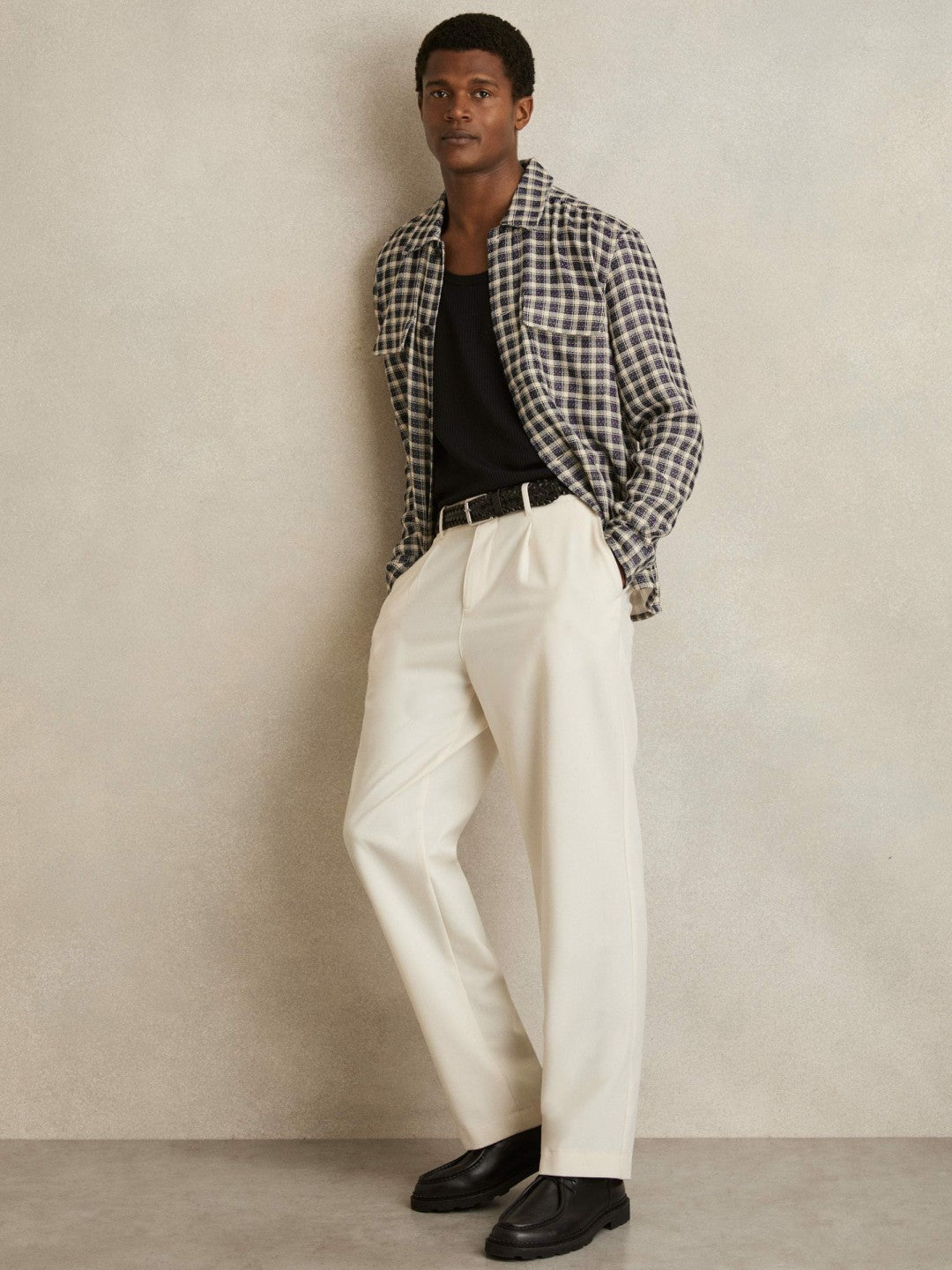 Woven Check Twin Pocket Overshirt in Navy/White | Reiss Men Popular