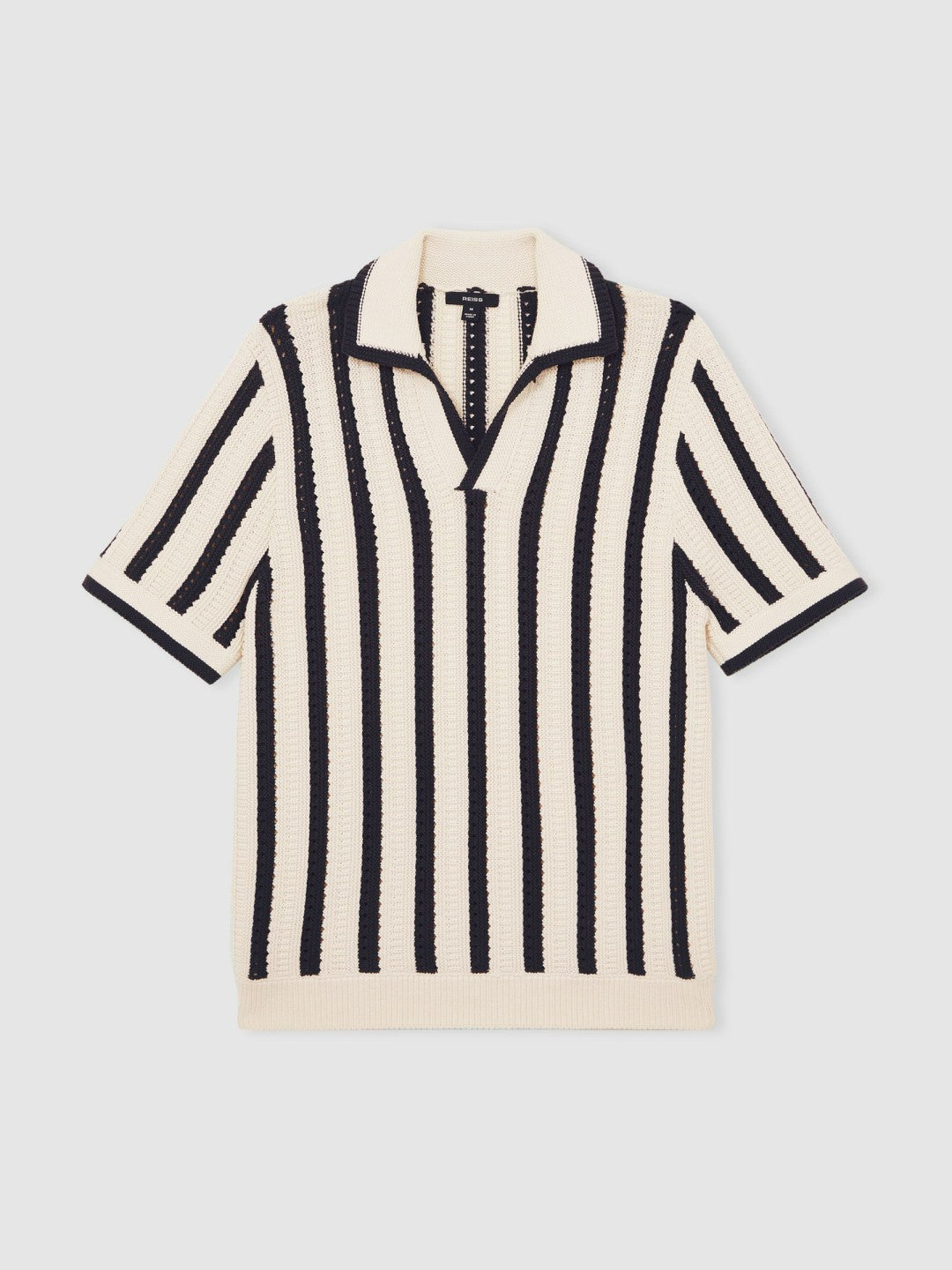 Cotton Blend Stripe Knit Polo Shirt in Off White/Navy | Reiss Men Signature