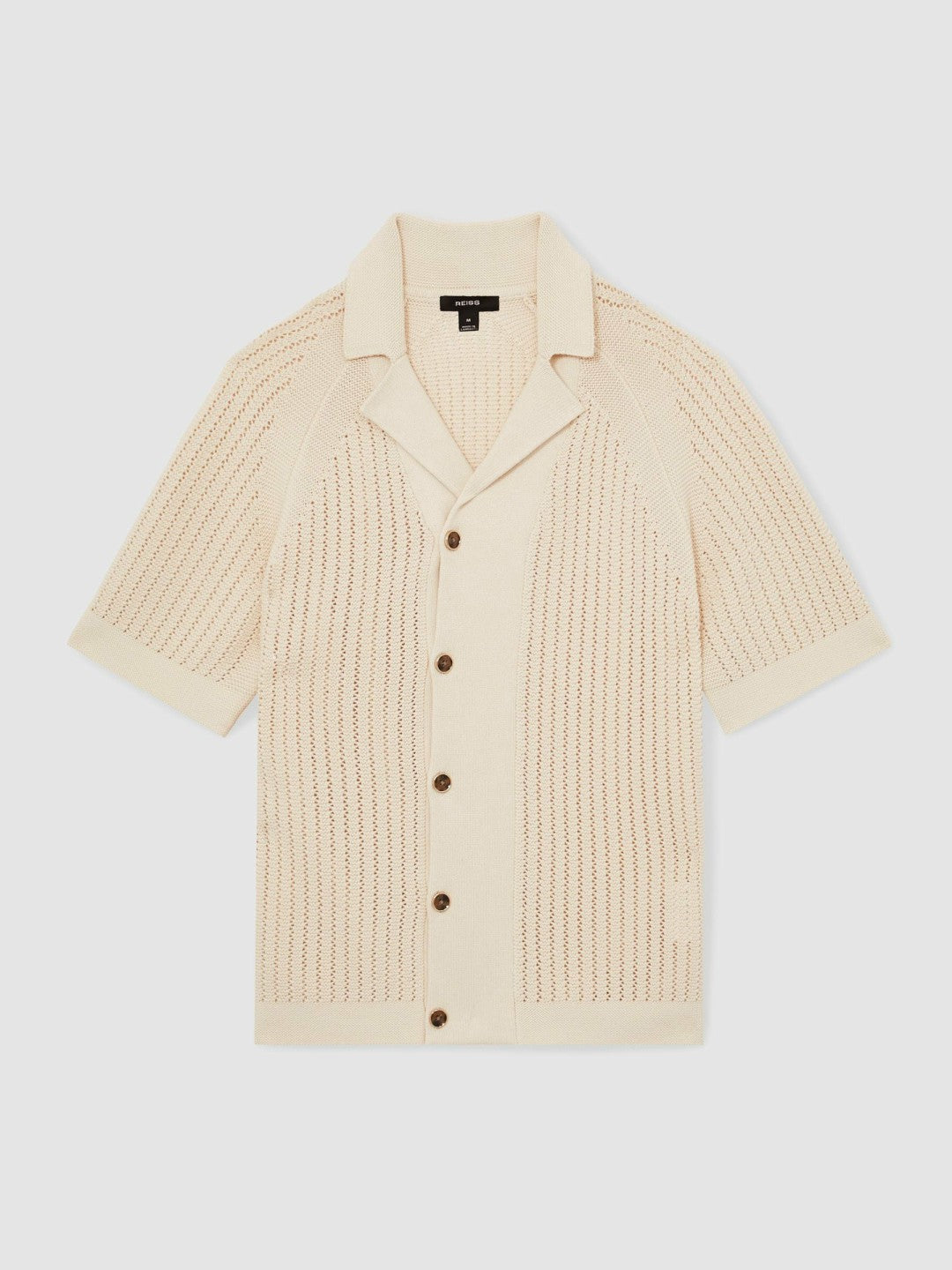 Cotton Textured-Knit Cuban-Collar Shirt in Light Stone | Reiss Men Premium