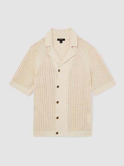 Cotton Textured-Knit Cuban-Collar Shirt in Light Stone | Reiss Men Premium