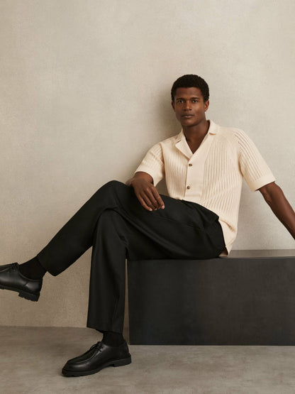 Cotton Textured-Knit Cuban-Collar Shirt in Light Stone | Reiss Men Premium