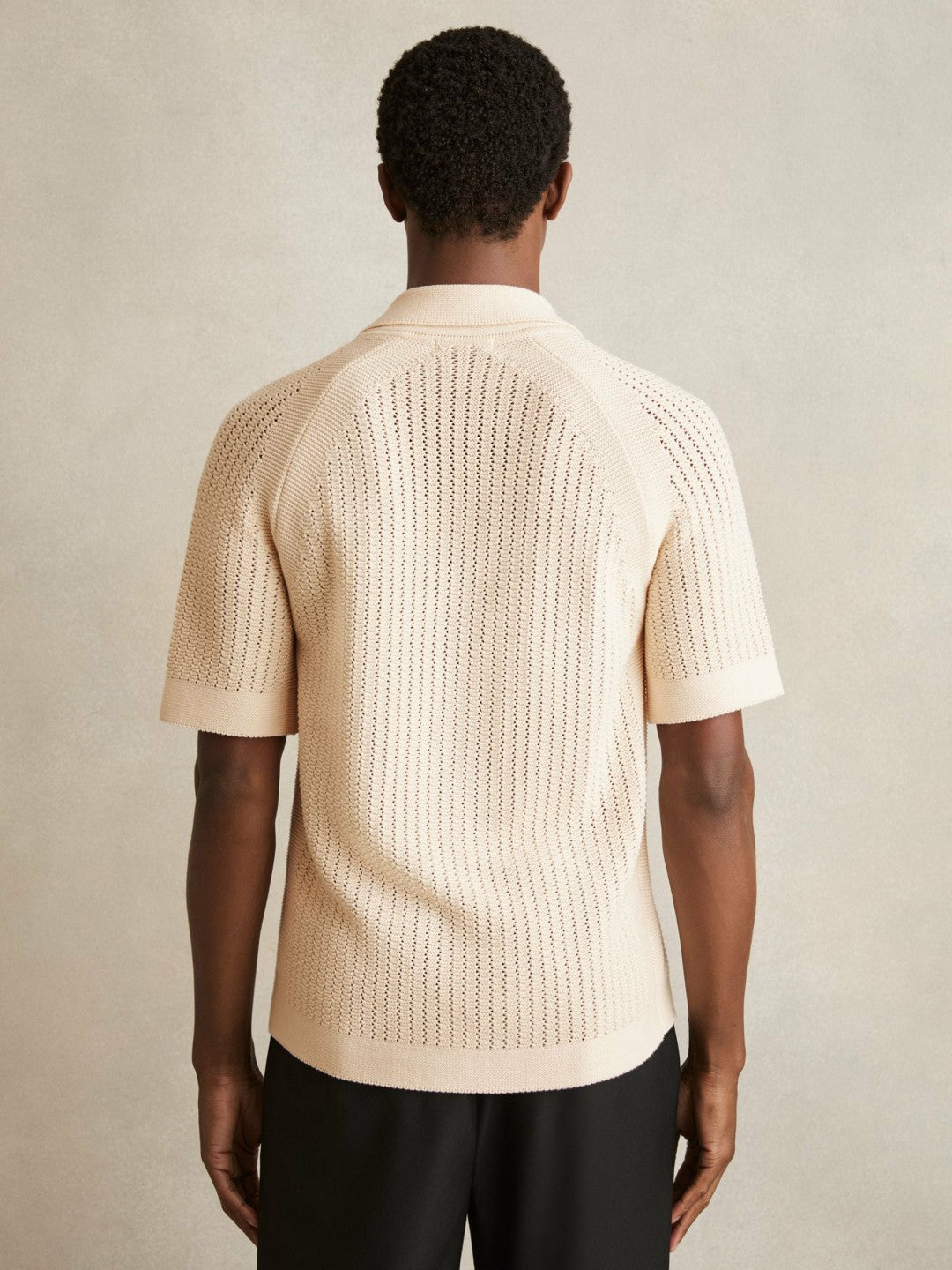Cotton Textured-Knit Cuban-Collar Shirt in Light Stone | Reiss Men Premium