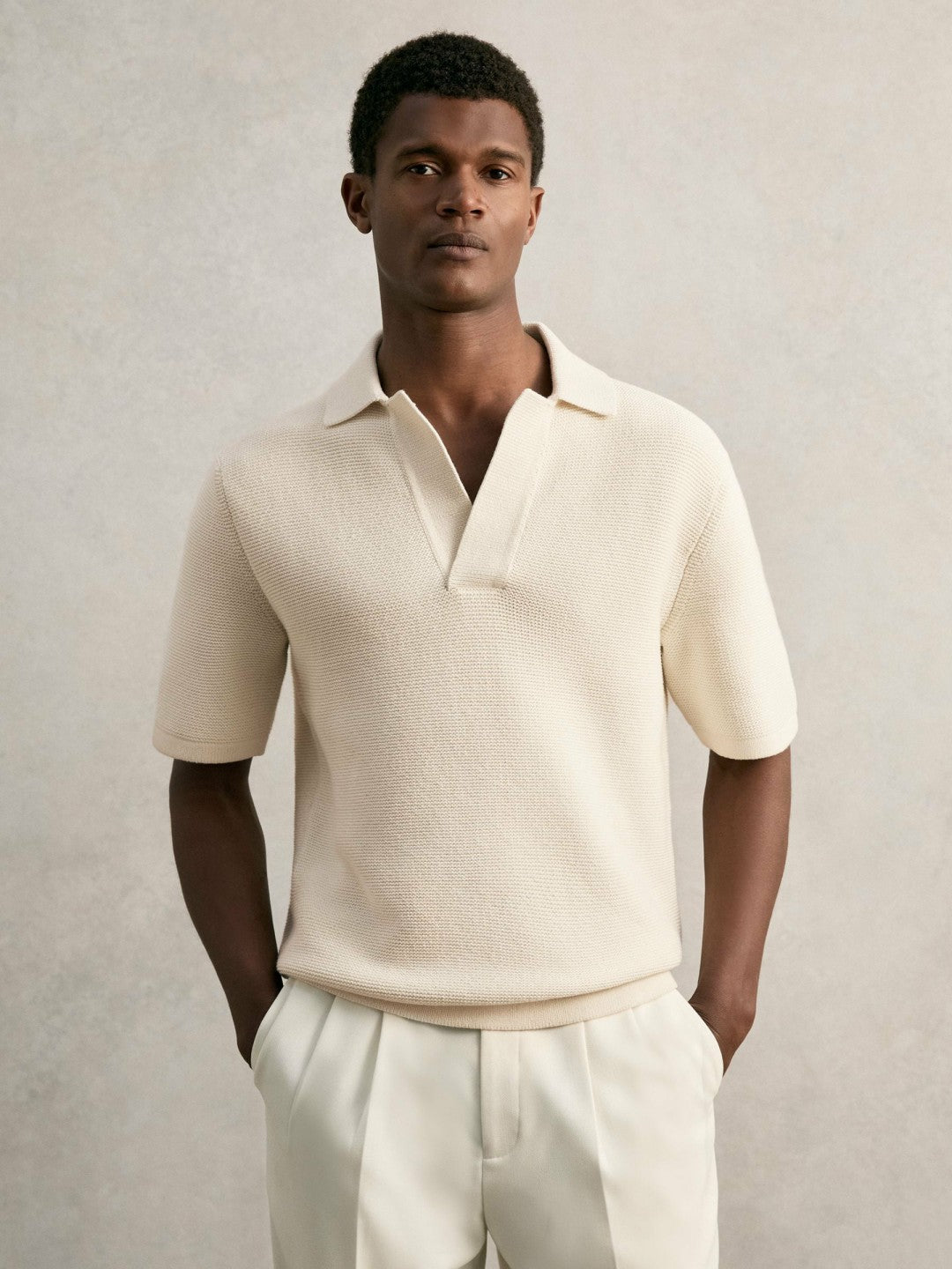 Oversize Textured Polo Shirt Cotton-Blend in Off White | Reiss Men Popular