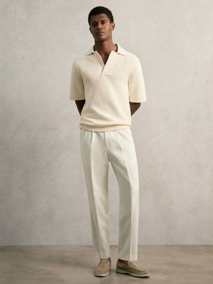 Oversize Textured Polo Shirt Cotton-Blend in Off White | Reiss Men Popular