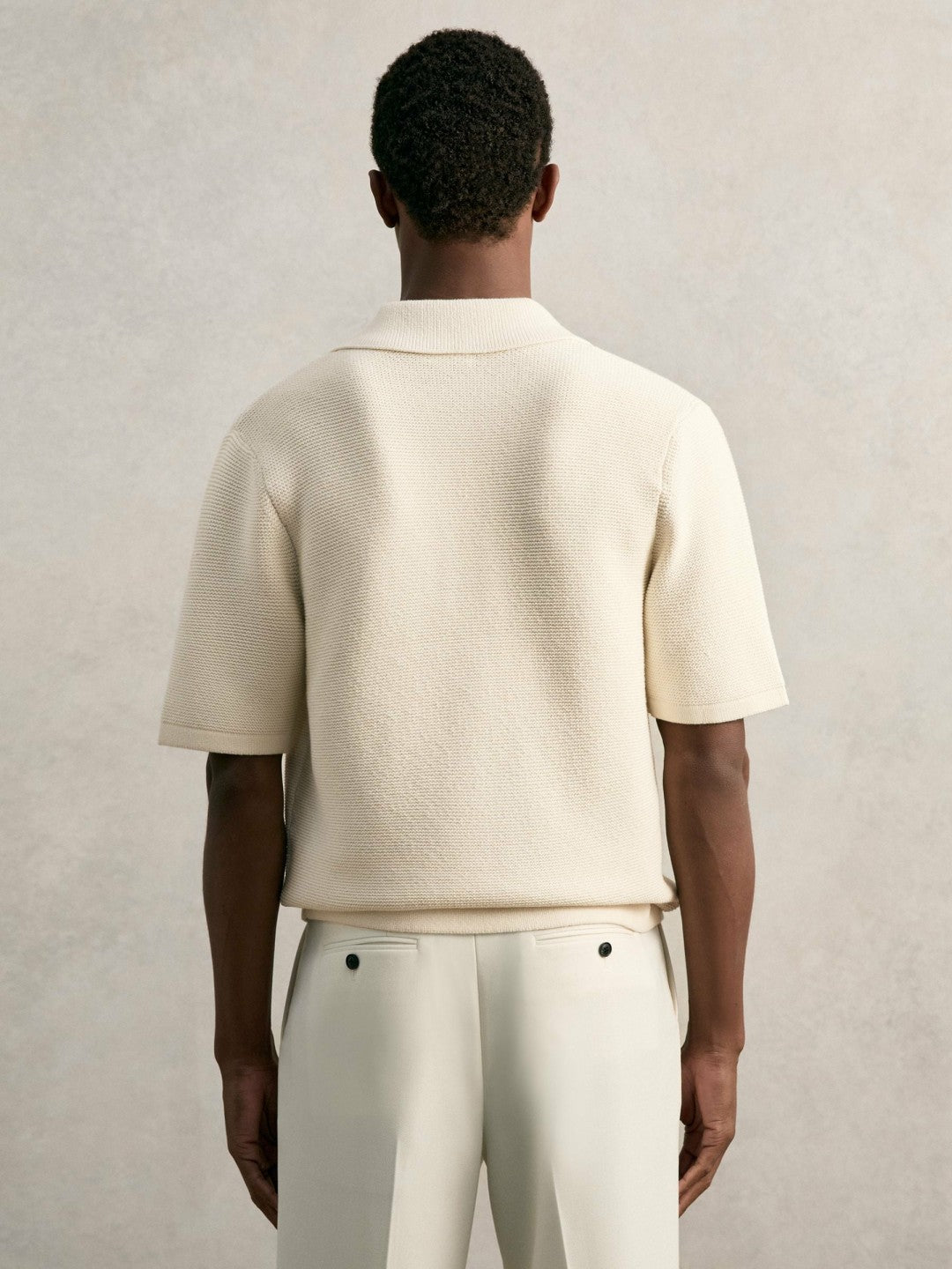 Oversize Textured Polo Shirt Cotton-Blend in Off White | Reiss Men Popular