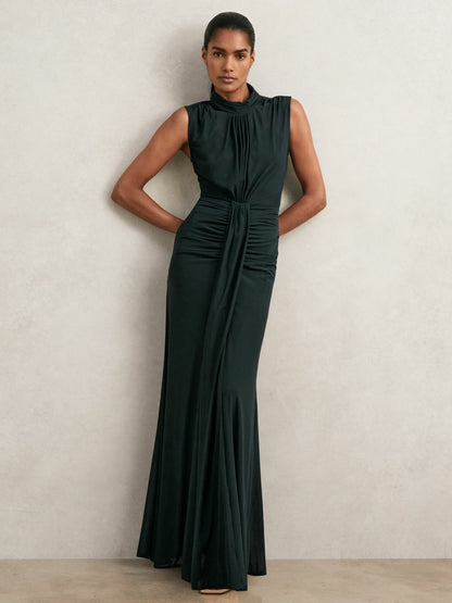Sheer Ruched Maxi Dress in Teal | Reiss Women Recommended