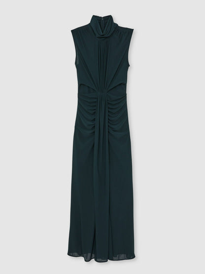 Sheer Ruched Maxi Dress in Teal | Reiss Women Recommended