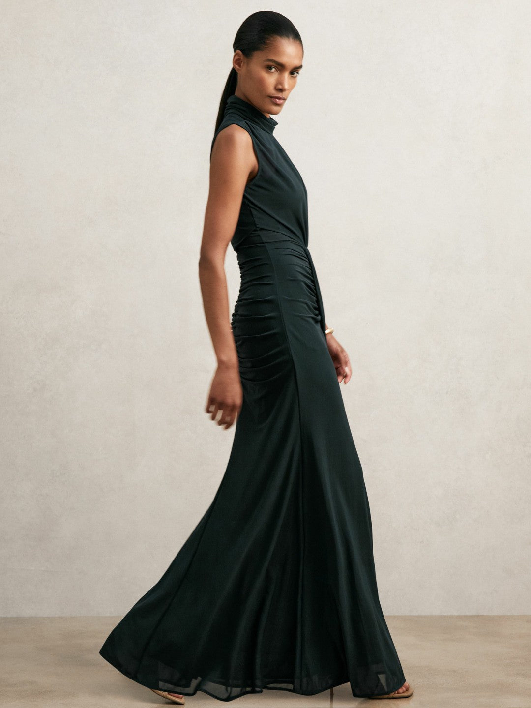 Sheer Ruched Maxi Dress in Teal | Reiss Women Recommended