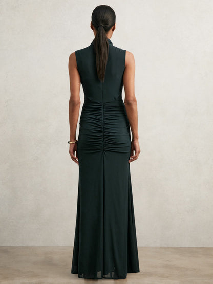 Sheer Ruched Maxi Dress in Teal | Reiss Women Recommended