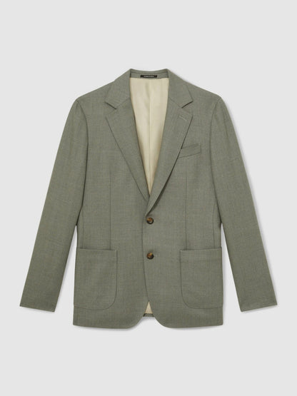 Wool-Blend Single-Breasted Blazer Slim-Fit in Sage Green | Reiss Men New