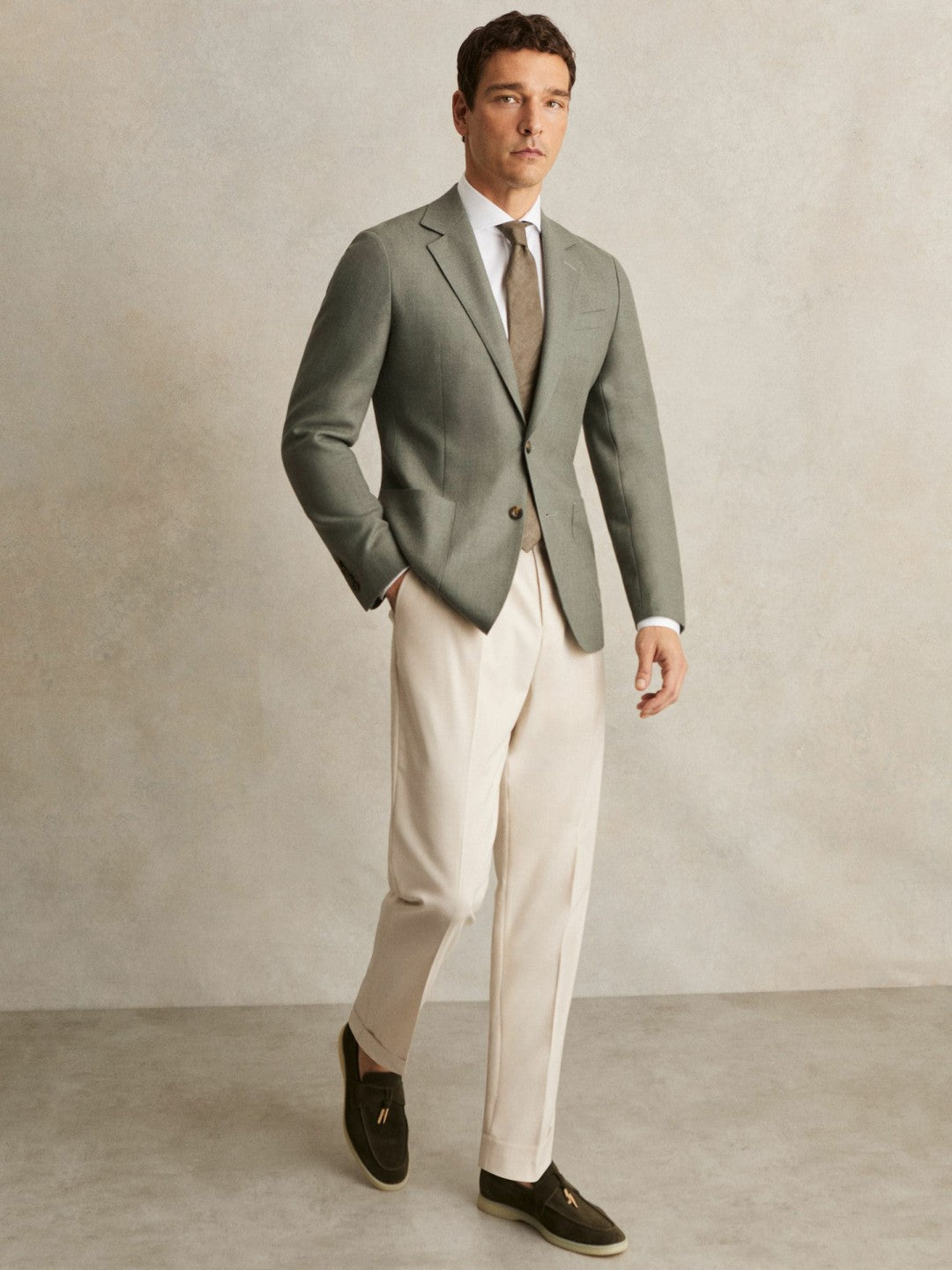 Wool-Blend Single-Breasted Blazer Slim-Fit in Sage Green | Reiss Men New