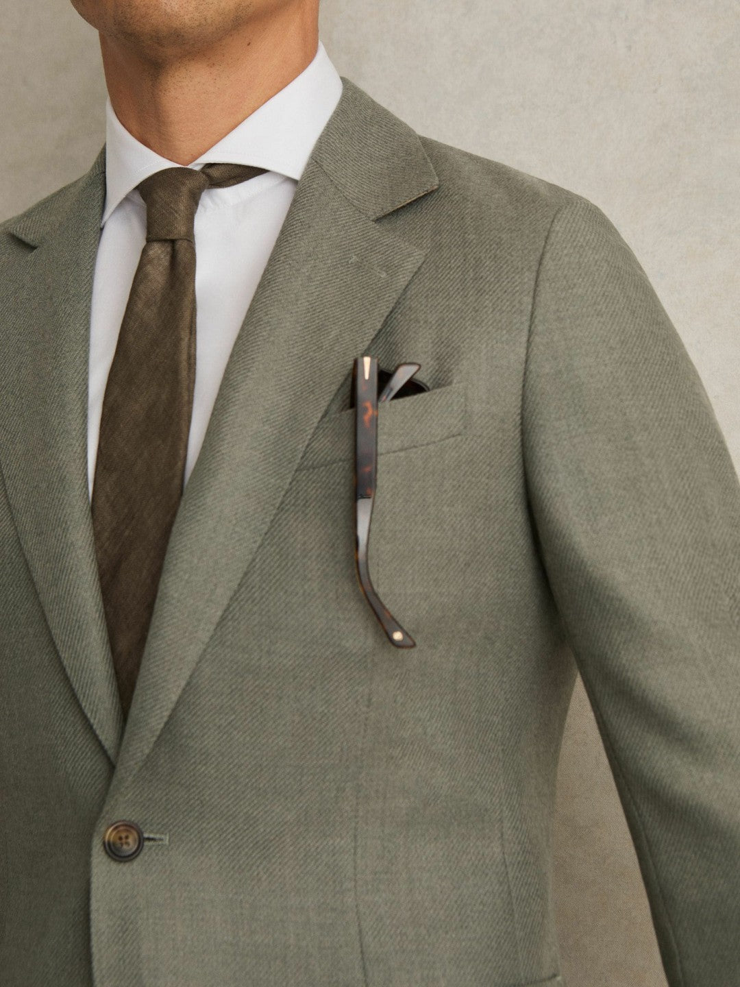 Wool-Blend Single-Breasted Blazer Slim-Fit in Sage Green | Reiss Men New