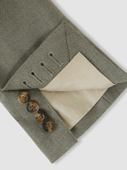 Wool-Blend Single-Breasted Blazer Slim-Fit in Sage Green | Reiss Men New