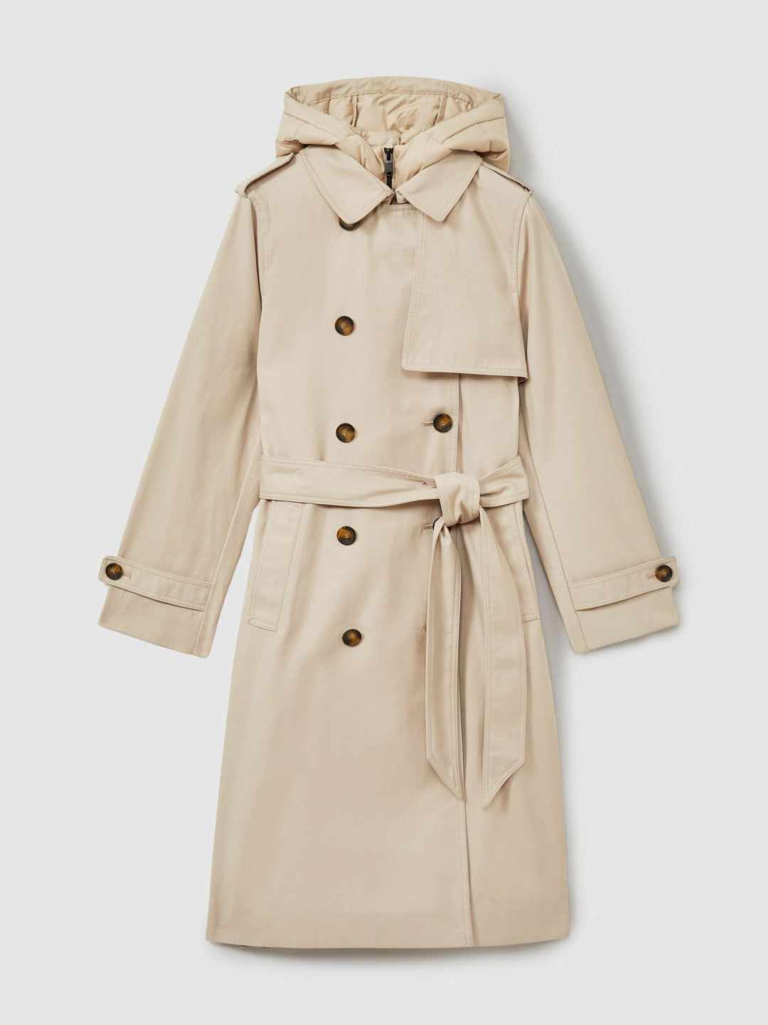 Petite Hooded Insert Trench Coat in Stone | Reiss Women Premium