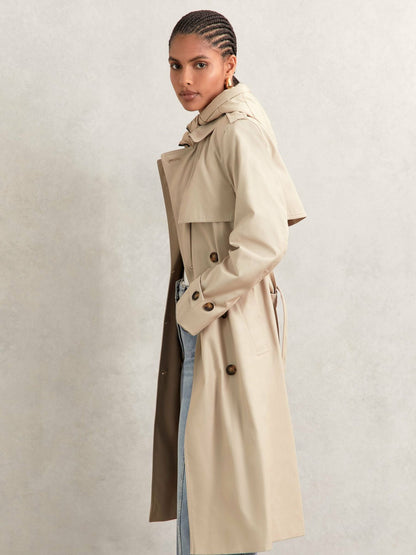 Petite Hooded Insert Trench Coat in Stone | Reiss Women Premium