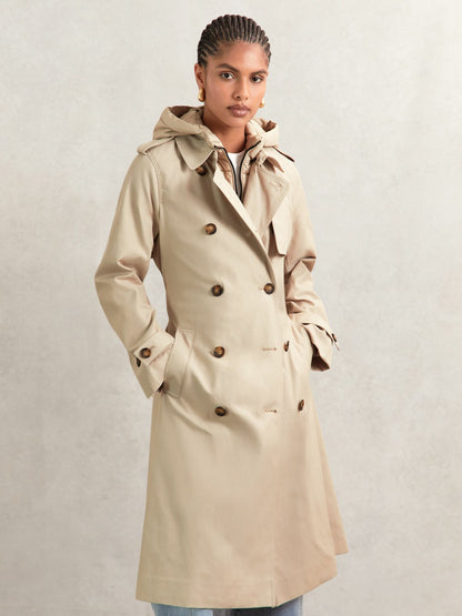 Petite Hooded Insert Trench Coat in Stone | Reiss Women Premium