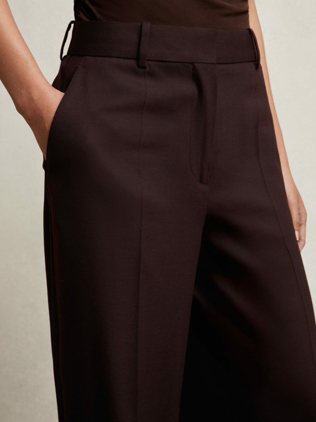 Petite Wool-Blend Wide-Leg Suit Trousers in Aubergine | Reiss Women Premium