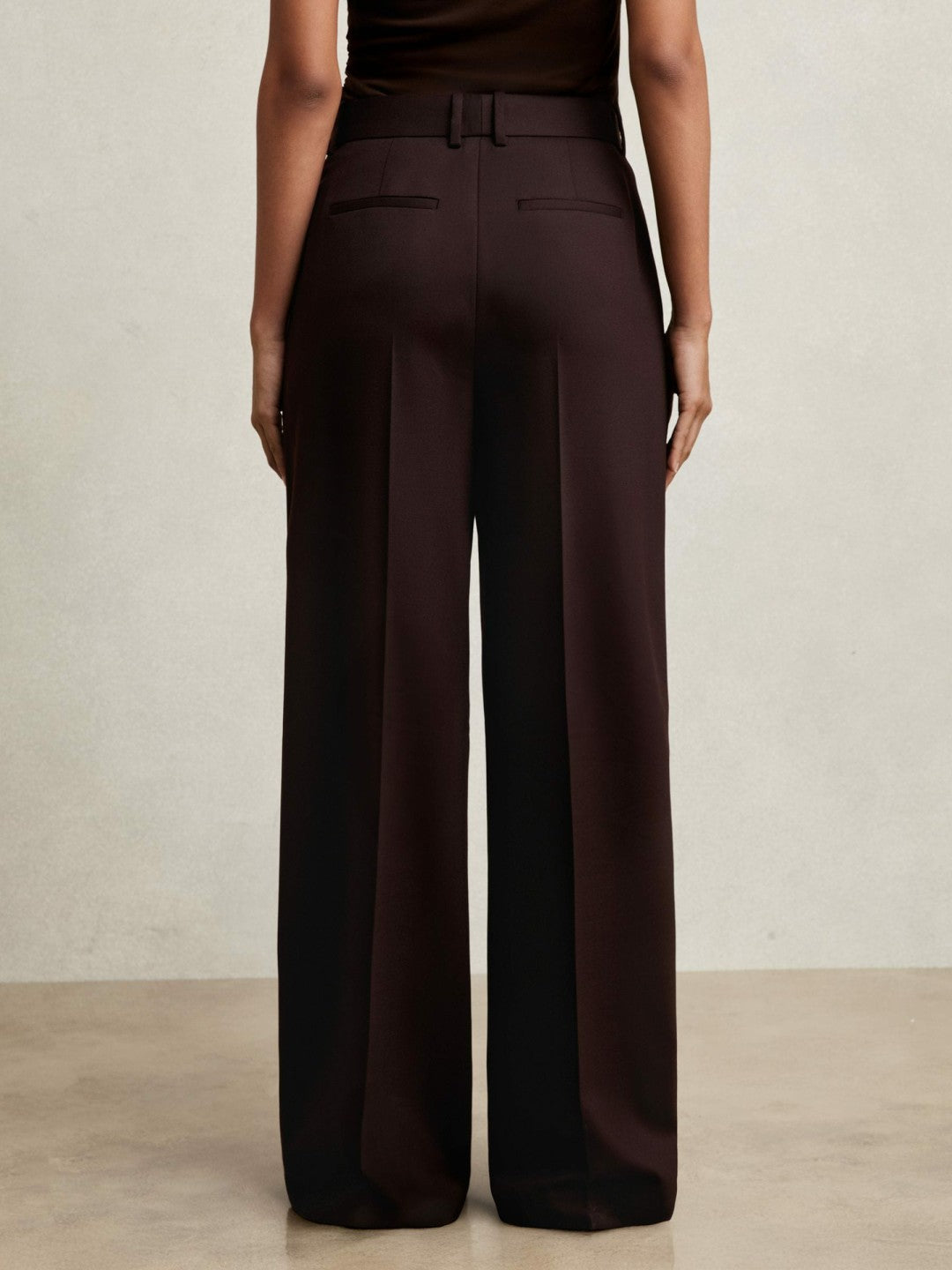 Petite Wool-Blend Wide-Leg Suit Trousers in Aubergine | Reiss Women Premium