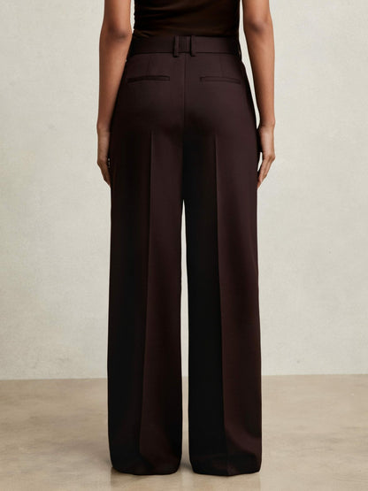 Petite Wool-Blend Wide-Leg Suit Trousers in Aubergine | Reiss Women Premium