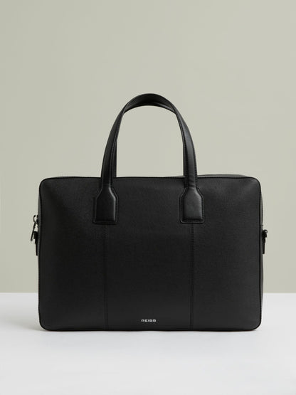 Micro-Grain Leather Briefcase in Black | Reiss Men Featured