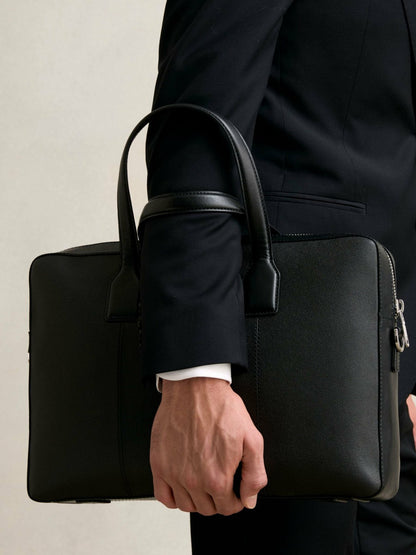 Micro-Grain Leather Briefcase in Black | Reiss Men Featured