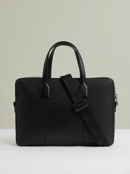 Micro-Grain Leather Briefcase in Black | Reiss Men Featured
