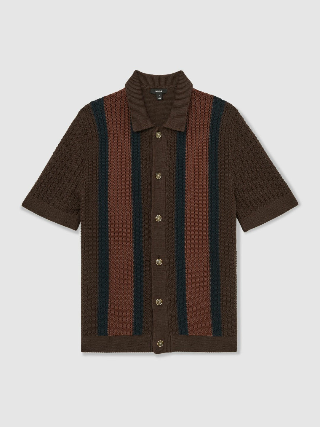 Cotton Textured-Knit Stripe Shirt in Brown Multi | Reiss Men New