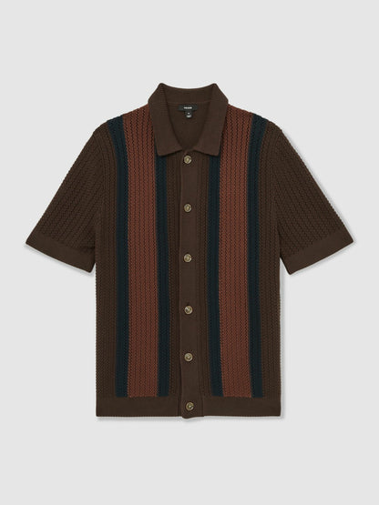 Cotton Textured-Knit Stripe Shirt in Brown Multi | Reiss Men New