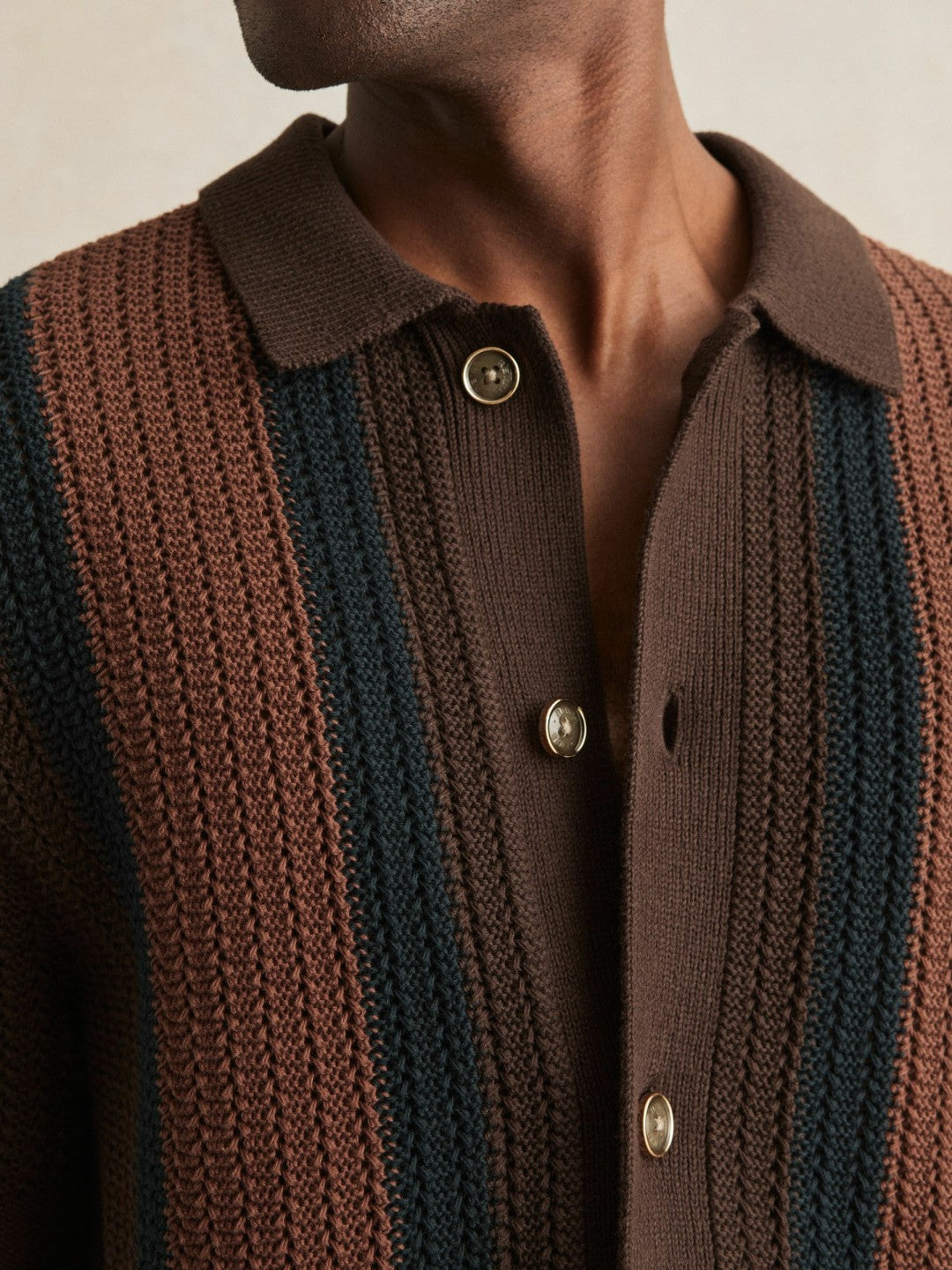 Cotton Textured-Knit Stripe Shirt in Brown Multi | Reiss Men New