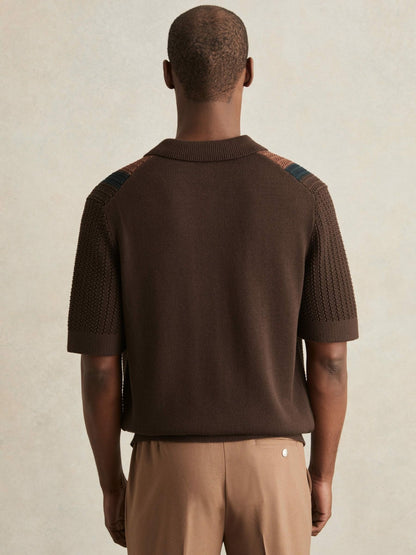 Cotton Textured-Knit Stripe Shirt in Brown Multi | Reiss Men New