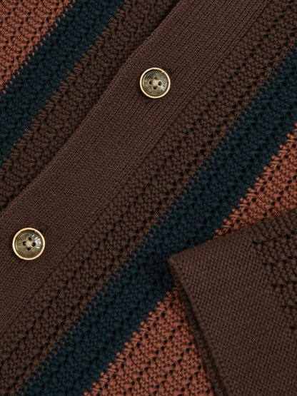 Cotton Textured-Knit Stripe Shirt in Brown Multi | Reiss Men New