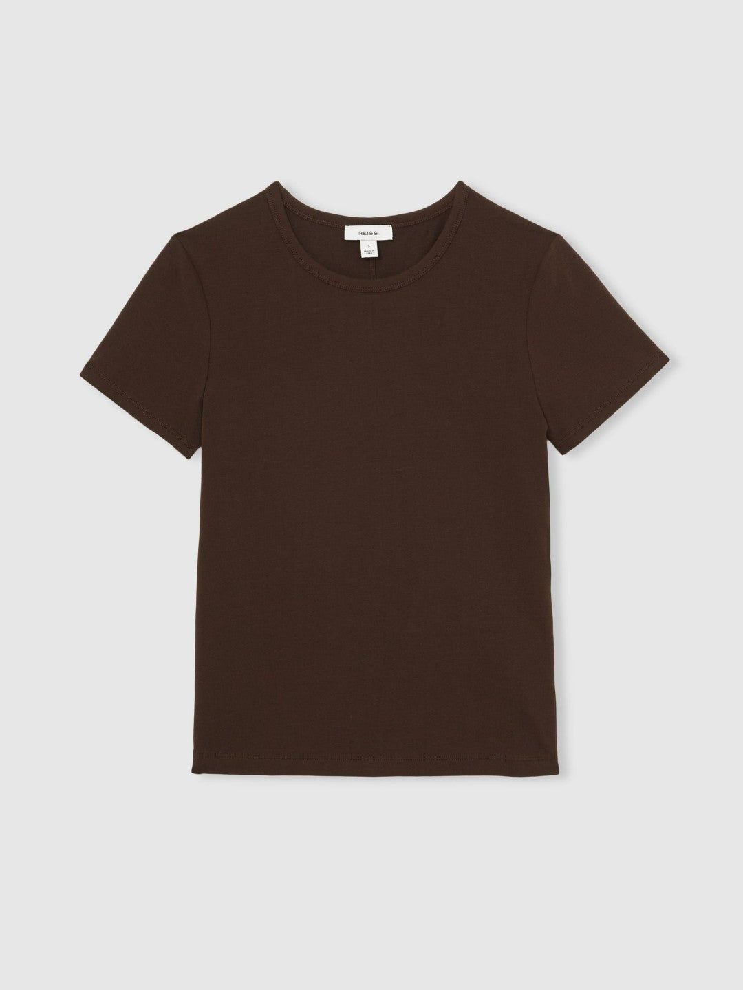 Stretch-Cotton Crew-Neck T-Shirt in Chocolate Brown | Reiss Women Best Seller