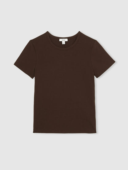 Stretch-Cotton Crew-Neck T-Shirt in Chocolate Brown | Reiss Women Best Seller